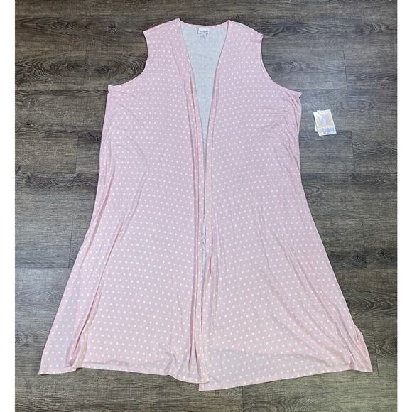 NWT LULAROE Women's XL JOY Pink White Polka Dot Longline Sleeveless Vest Duster - Picture 1 of 8